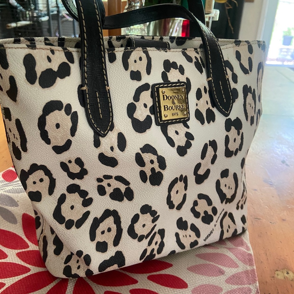 Mini leopard print dooney and bourke tote with crossbody strap